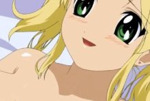 Radiant golden-haired anime damsel plays with her divine knockers during the time that receives little twat frigged