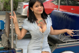 Hot tittied Jenny Thai takes on the big white cock challenge at Tuktuk Patrol