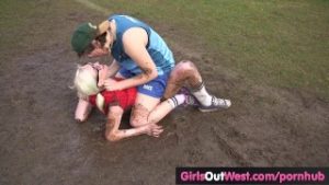 Hairy lesbian soccer player licked after training