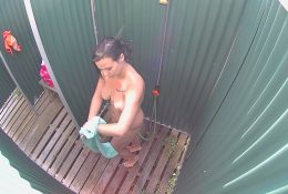 Younger Mom Bare Showering in Public