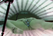 Hidden Cam Younger Lady is Touching her Pussy in Solarium